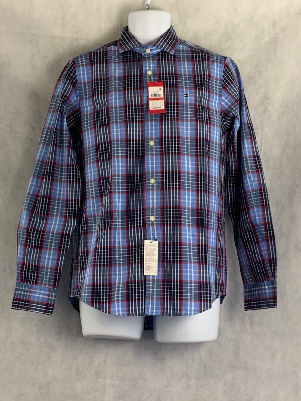 Tommy Hilfiger Men's Classic Fit Long Sleeve Button-Down Shirt, Blue Plaid, XS